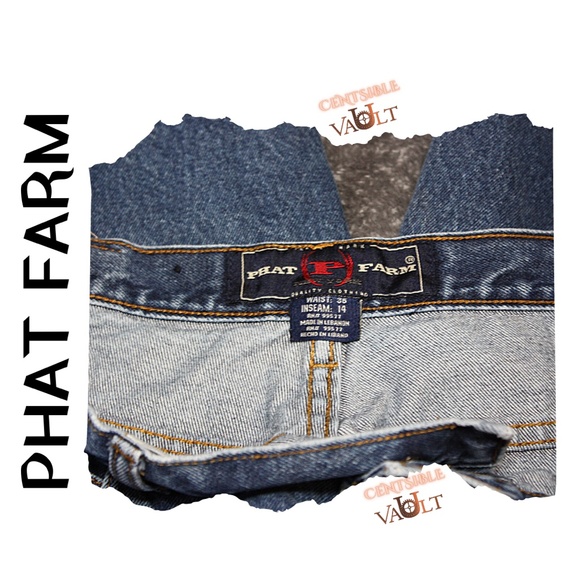 NWOT ~ Men’s PHAT FARM Waist 36” Blue Jean Long Shorts - Picture 3 of 6